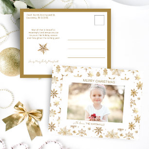 Handgezogenes Gold Snowflake Weihnachtsfest Foto Feiertagspostkarte