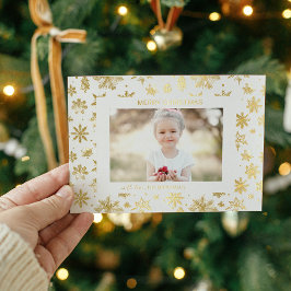 Handgezogenes Gold Snowflake Weihnachtsfest Foto Folien Feiertagskarte