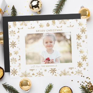 Handgezogenes Gold Snowflake Weihnachtsfest Foto Magnetkarte