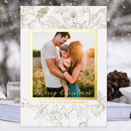 Handgezogenes Gold und Weiße Blüte Frohe Weihnacht Folien Feiertagskarte