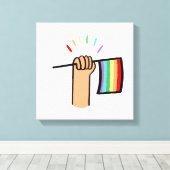 Handgezogenes Hand Waving a Rainbow Flag Leinwanddruck (Insitu (Holzboden))