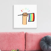 Handgezogenes Hand Waving a Rainbow Flag Leinwanddruck (Insitu (Wohnzimmer))