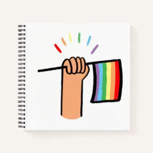 Handgezogenes Hand Waving a Rainbow Flag Notizblock