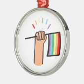 Handgezogenes Hand Waving a Rainbow Flag Ornament Aus Metall (Links)