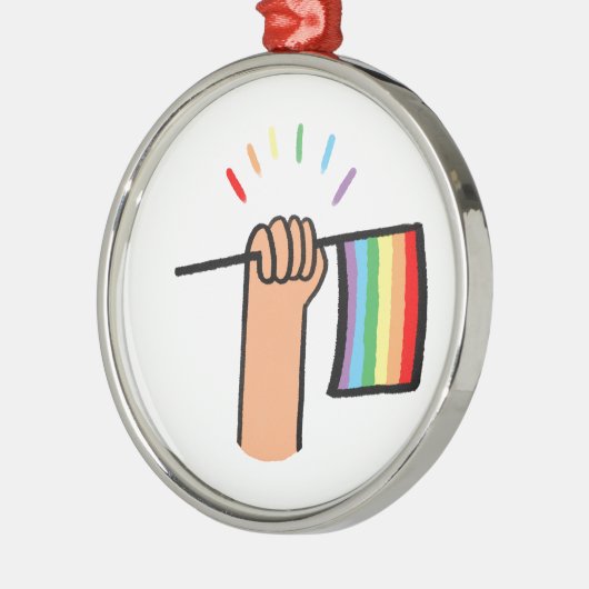 Handgezogenes Hand Waving a Rainbow Flag Ornament Aus Metall (Links)