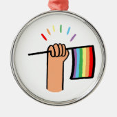 Handgezogenes Hand Waving a Rainbow Flag Ornament Aus Metall (Vorne)