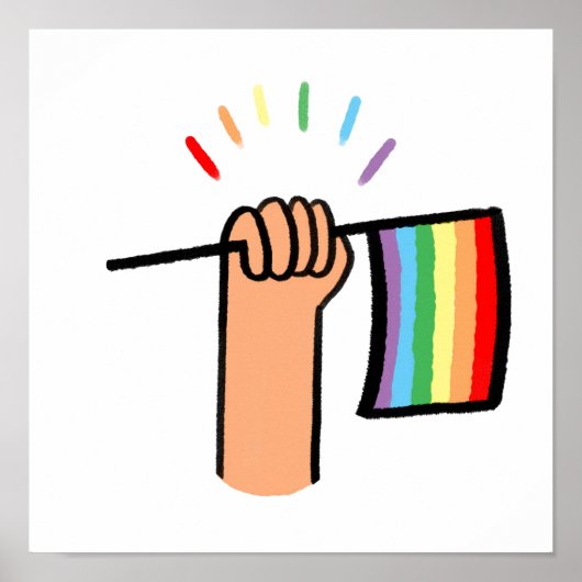 Handgezogenes Hand Waving a Rainbow Flag Poster (Vorne)