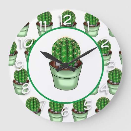 Handgezogenes Haus Cacti Große Wanduhr (Vorderseite)