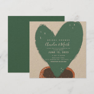 Handgezogenes Herz Kaktus gepunktete Pflanze Braut Einladung