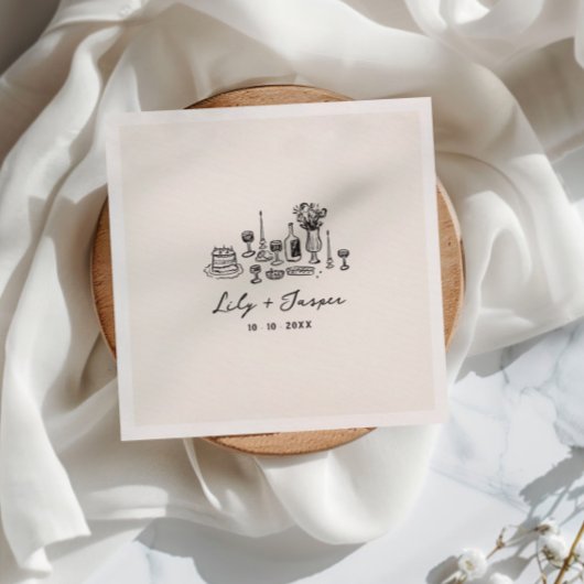 handgezogenes Hochzeitsfutter Serviette