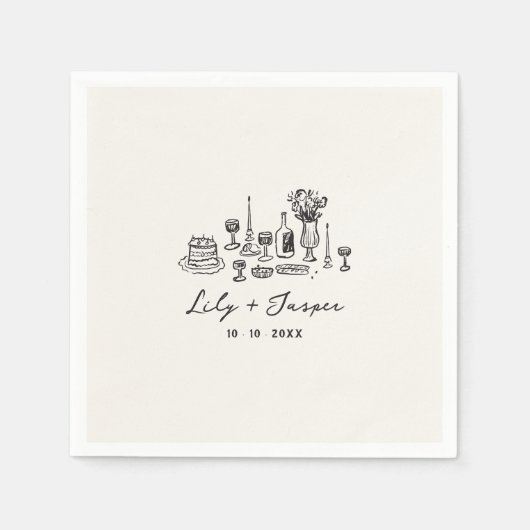 handgezogenes Hochzeitsfutter Serviette (Vorderseite)