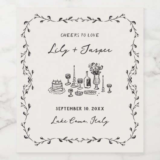 handgezogenes Hochzeitsfutter Weinetikett (Einzelnes Label)