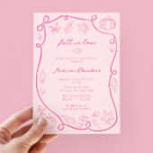 Handgezogenes Hot-Pink-Fall in Liebe-Brautparty Einladung