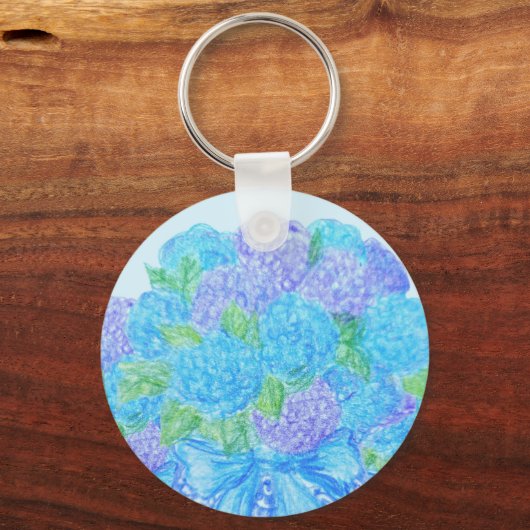 Handgezogenes Hydrangea in Vase Schlüsselanhänger (Rückseite)