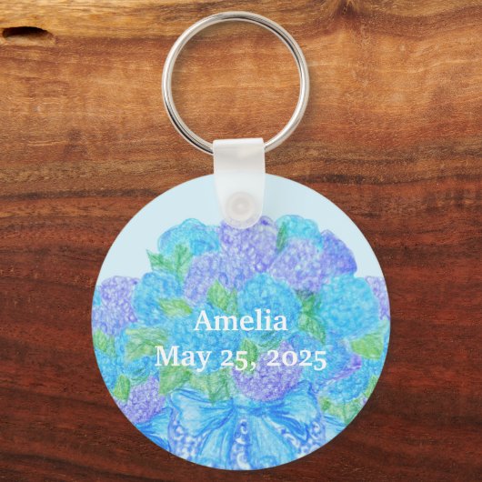 Handgezogenes Hydrangea in Vase Schlüsselanhänger (Vorderseite)