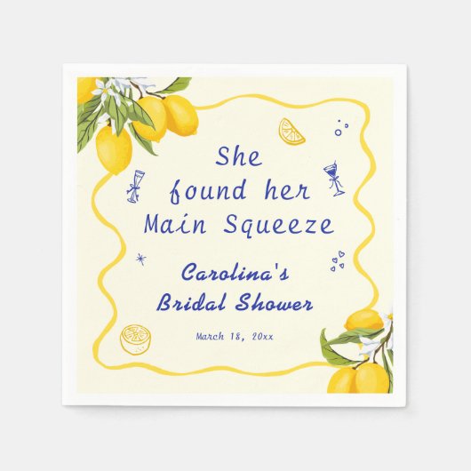 Handgezogenes Lemon Main Squeeze-Brautparty Serviette (Vorderseite)