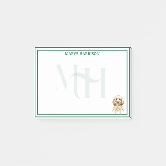 Handgezogenes Monogramm, Golden Doodle Martini Post-it Klebezettel (Vorderseite)