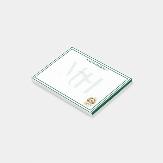 Handgezogenes Monogramm, Golden Doodle Martini Post-it Klebezettel (angewinkelt)