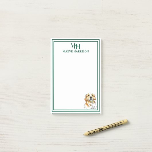 Handgezogenes Monogramm, Goldenes Retriever Post-it Klebezettel (Auf Schreibtisch)