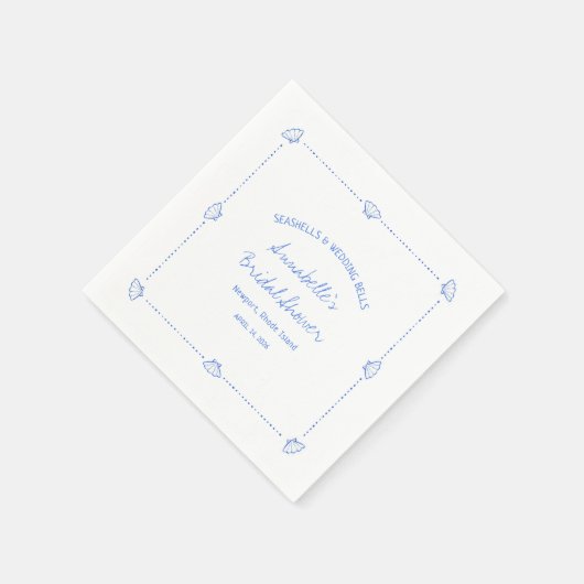 Handgezogenes Muscheln- und Hochzeitsglocken-Braut Serviette (Ecke)