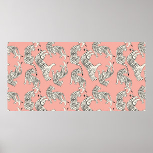 Handgezogenes, nahtloses Muster, große Katzen in D Poster