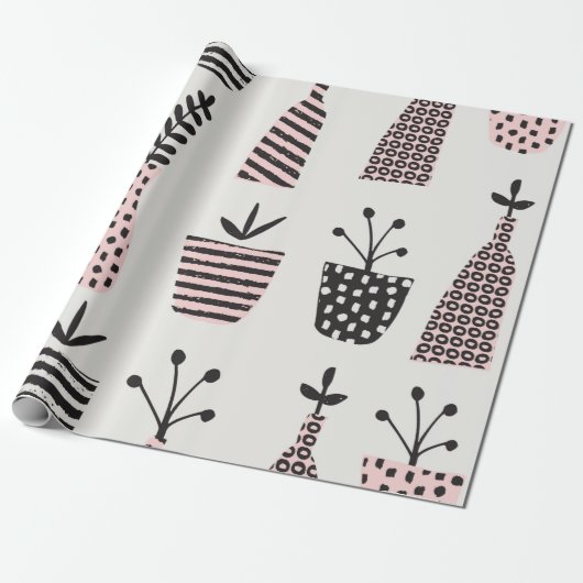 Handgezogenes, nahtloses Muster mit Pflanze in Sch Geschenkpapier (Ungerollt)