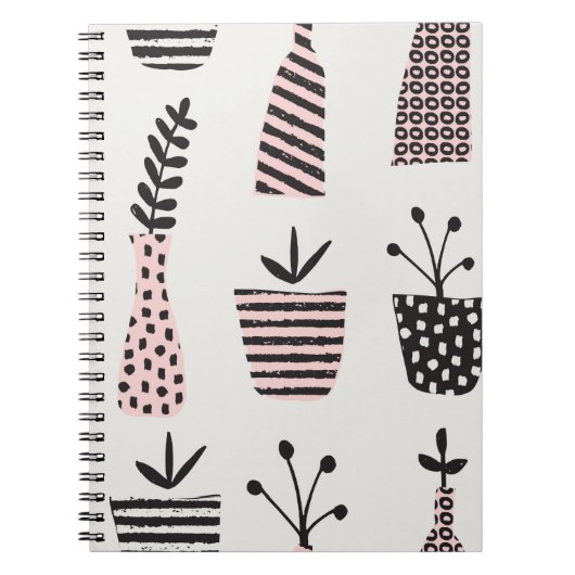 Handgezogenes, nahtloses Muster mit Pflanze in Sch Notizblock (Vorderseite)