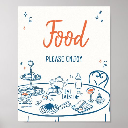 Handgezogenes Party Babydusche Poster (Vorne)