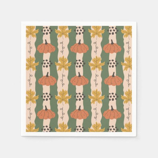 Handgezogenes Pumpkin & Leaf Musterpapier Napkins Serviette (Vorderseite)