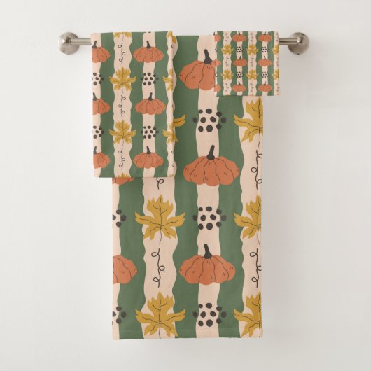 Handgezogenes Pumpkin & Leaf Pattern Badetuch Set (Insitu)