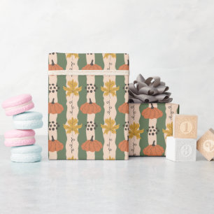 Handgezogenes Pumpkin & Leaf Wrapping Paper Roll Geschenkpapier