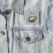 Handgezogenes Schiff mit Bow-Welle auf Splash-Hint Button (Beispiel)