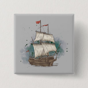 Handgezogenes Schiff mit Bow-Welle auf Splash-Hint Button
