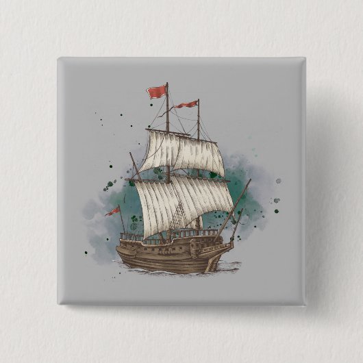 Handgezogenes Schiff mit Bow-Welle auf Splash-Hint Button (Vorderseite)