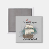 Handgezogenes Schiff mit Bow-Welle auf Splash-Hint Magnet (Vorderseite/Rückseite)