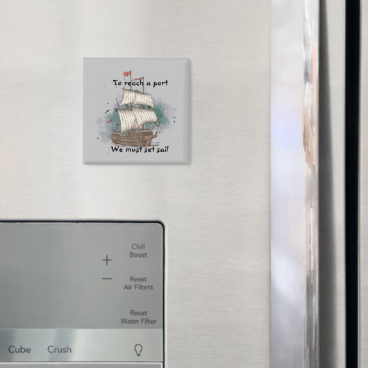 Handgezogenes Schiff mit Bow-Welle auf Splash-Hint Magnet (In Situ (Kühlschrank))