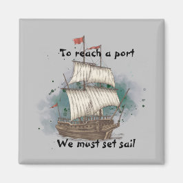 Handgezogenes Schiff mit Bow-Welle auf Splash-Hint Magnet