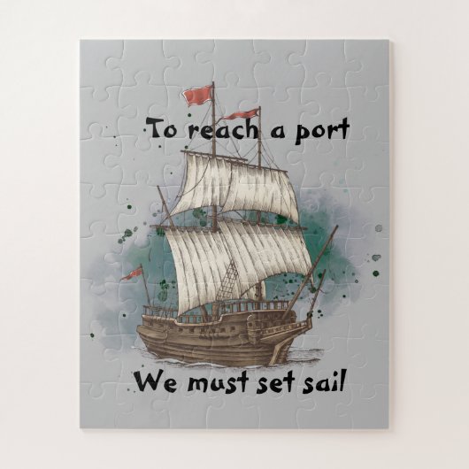 Handgezogenes Schiff mit Bow-Welle auf Splash-Hint Puzzle (Vertikal)