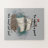 Handgezogenes Schiff mit Bow-Welle auf Splash-Hint Puzzle (Horizontal)