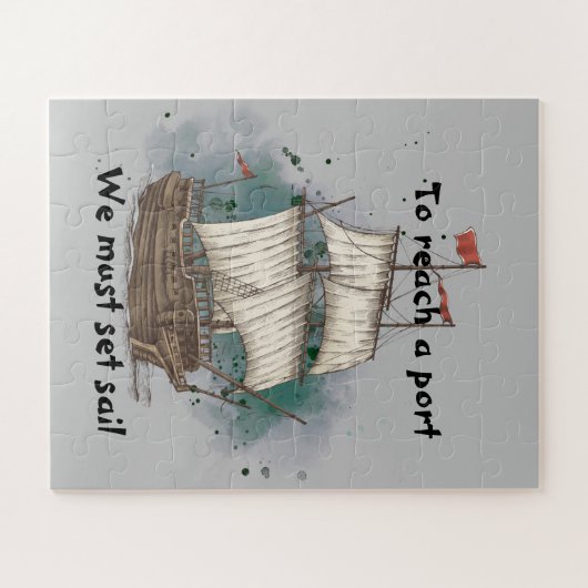 Handgezogenes Schiff mit Bow-Welle auf Splash-Hint Puzzle (Horizontal)