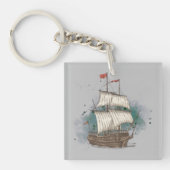Handgezogenes Schiff mit Bow-Welle auf Splash-Hint Schlüsselanhänger (Vorderseite)
