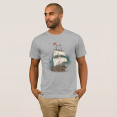 Handgezogenes Schiff mit Bow-Welle auf Splash-Hint T-Shirt (Vorne ganz)