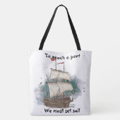 Handgezogenes Schiff mit Bow-Welle auf Splash-Hint Tasche (Rückseite)
