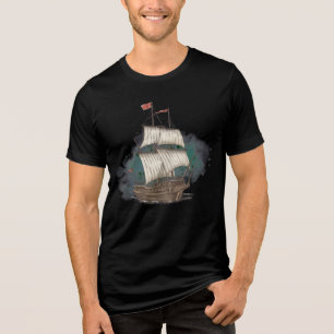Handgezogenes Schiff Tri-Blend Shirt
