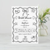 Handgezogenes schnurarmes weißes Brautparty Einladung (Stehend Vorderseite)