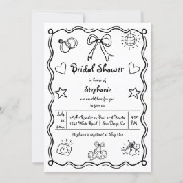 Handgezogenes schnurarmes weißes Brautparty Einladung