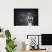 Handgezogenes schwarz-weißes Poster (Heimbüro)