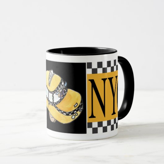 Handgezogenes Taxi-Taxi NYC Tasse (VorderseiteRechts)