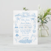 Handgezogenes tropisches Küstenziel Einladung (Stehend Vorderseite)