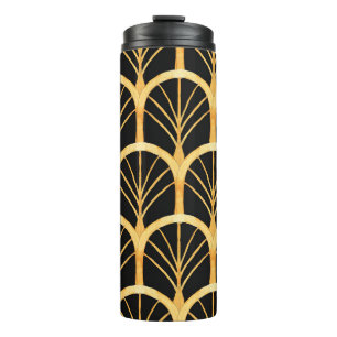 Handgezogenes Wasserfarbmuster nahtlos mit Gold i Thermosbecher